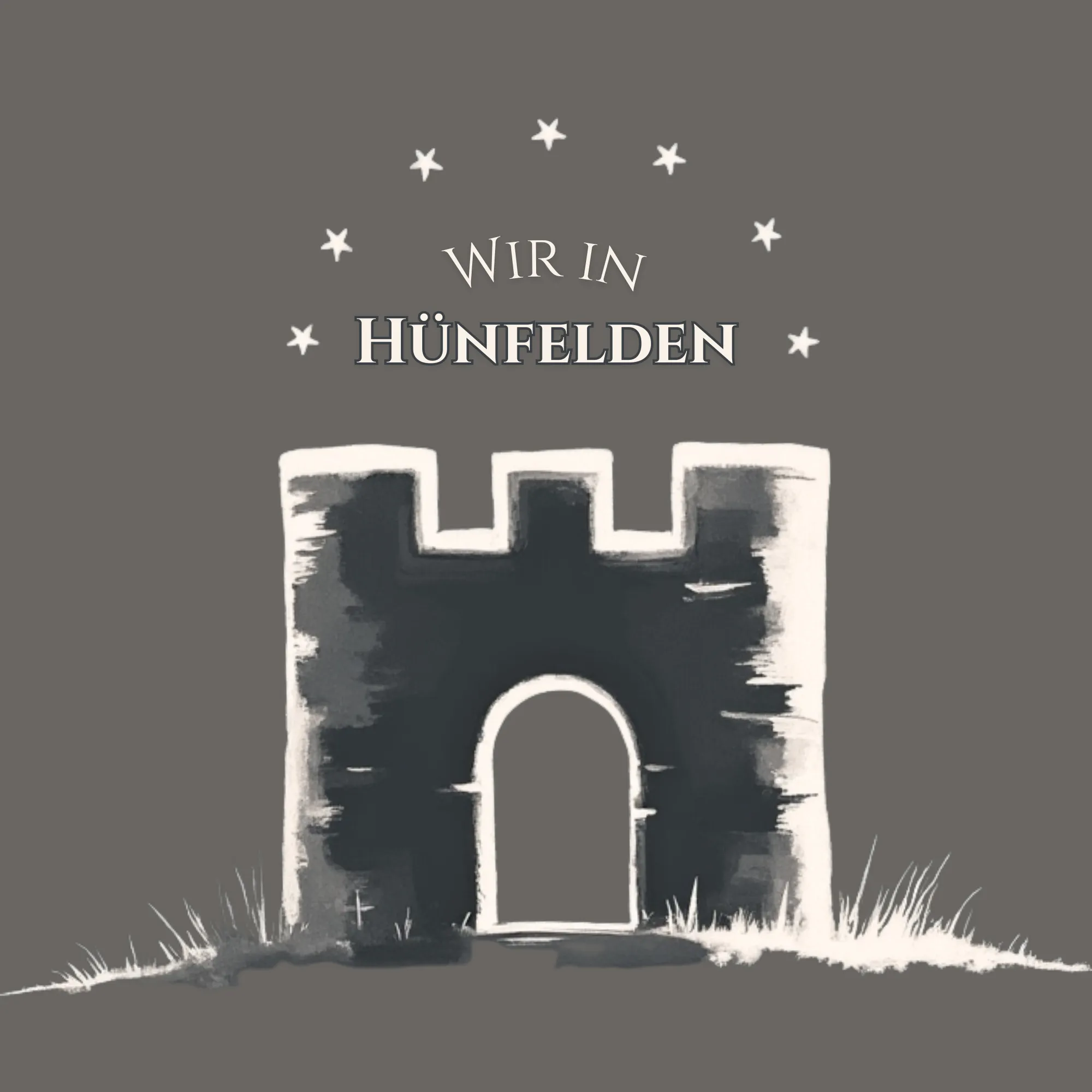 Wir in Hünfelden: Logo mit Burg und 7 Sternen für die Ortsteile: Kirberg, Mensfelden, Nauheim, Heringen, Neesbach, Dauborn und Ohren.